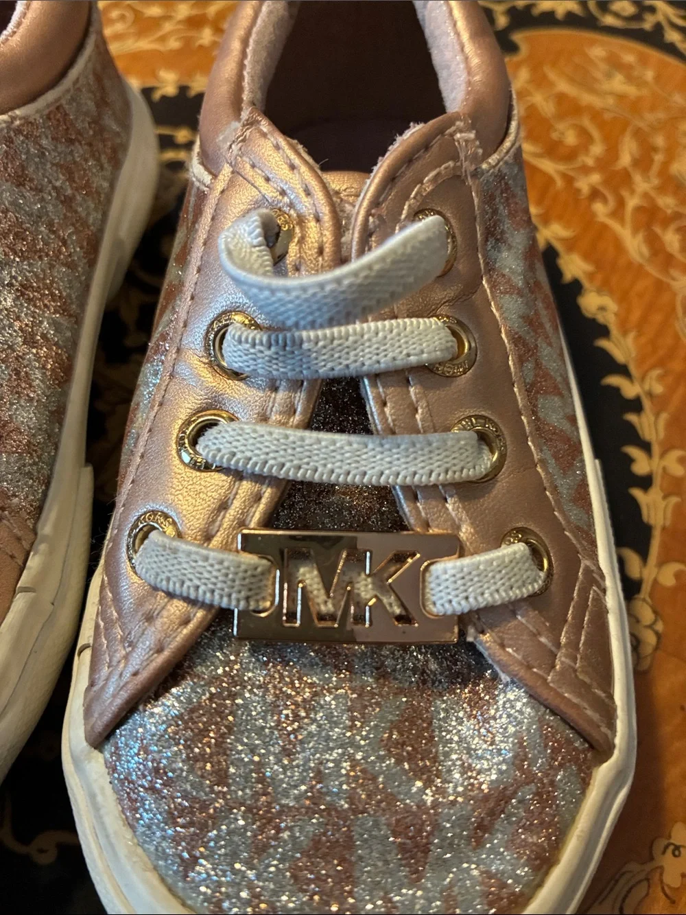 Michael Kors baby toddler girls 7 Rose Gold Glitter Ima Tinsel Rose Sneakers